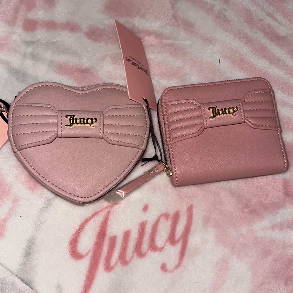 Juicy Couture bow wallet and heart shaped bow wristlet set